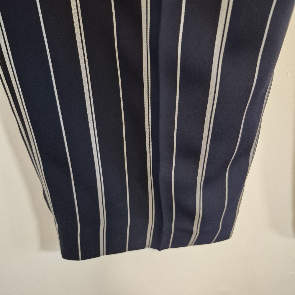 St. John Wide Leg Pants Navy Blue Striped Trousers Pull-On NEW Women's Sz S - Picture 9 of 12